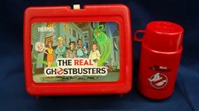 Vintage 1986 The Real Ghostbusters  Red Plastic Thermos Lunch Box W THERMOS picture