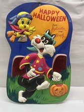 Vintage Looney Tunes TWEETY & SYLVESTER Vacform HALLOWEEN Plastic Wall Sign RARE picture