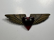 Vintage Thomas Mann Techno Steampunk Wing Heart Aviation WW2 Era Pinback Brooch picture