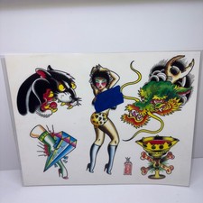 1999 Vintage Jeff Rassier Tattoo Flash Sheet Art Print Multi-Color picture