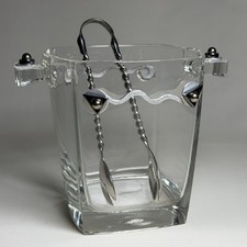 Christofle France Art Deco Style Crystal Ice Bucket Onde Wave + Amici Tongs picture
