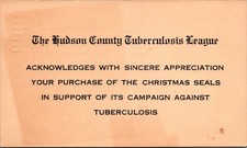 1947 Hudson County Tuberculosis League Christmas Seals Acknowledgement Card picture