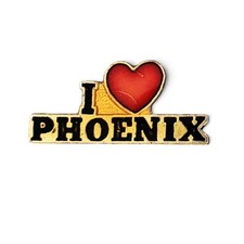 Vintage I Love Phoenix Arizona Red Heart Enamel Lapel Pin Souvenir Gold Tone picture
