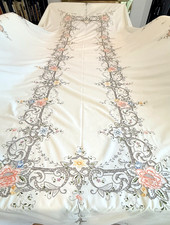 Vintage HAND Embroidered Tablecloth LARGE Banquet Multi Color  130