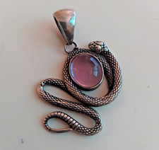 Ancient medieval Vintage Pendant Sterling Silver Engraved Snake Quartz Stone picture