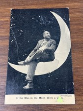 1900’s BLACK AMERICANA AFRICAN AMERICAN MAN IN THE MOON ANTIQUE POSTCARD PHOTO picture
