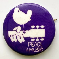 Vintage 1969 WOODSTOCK Peace & Music Festival pin original button badge NY 1.5
