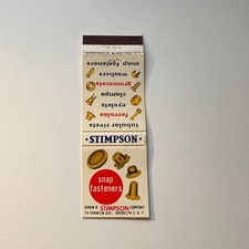 Edwin B. Stimpson Company Snap Fasteners Vintage Matchbook Cover 5MB125-2 picture