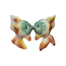 Vintage 1950 Japan Kissing Fish Anthropomorphic Salt & Pepper Shaker Set Kitschy picture