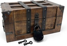 Nautical Cove Deluxe Handmade Wooden Treasure Chest Flat Lid Leather Accents picture