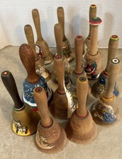 Vintage Hand Painted Wooden 4.5”Christmas,holiday,nativity Bells, lot Of 14 picture