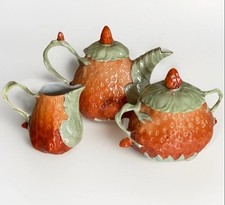 Antique Vintage Royal Bayreuth Miniature Strawberry Teapot Sugar & Creamer Set picture