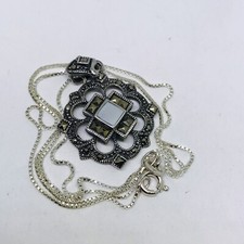 6.4g 925 18” STERLING SILVER OPEN WORK MARCASITE GEMSTONE MARKED FINE DESIGN picture