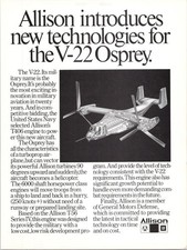 Allison V-22 Osprey Military Aircraft Engine Vintage 1980s Magazine Ad picture