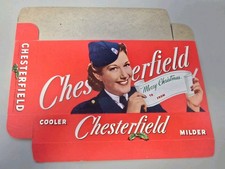 WWII Era 1940s Chesterfield Cigarettes Holiday Gift Box Sleeve Sign Red picture