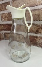 Vtg 1970s Log Cabin Clear Glass Syrup Dispenser Pitcher Gold Federal Eagle 24oz picture