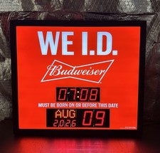 Budweiser Beer We ID Lighted Sign Clock Age Calendar picture