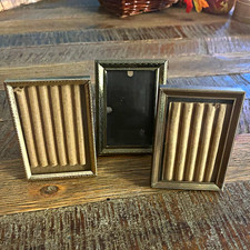 Set of 3 Mini Metal Photo Frames 2x3 Gold Metallic Portrait Easel Back Vintage picture