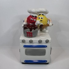 M&M's Ceramic Cookie Candy Jar 2001 Galerie Chef Red & Yellow Kitchen Decor Gift picture