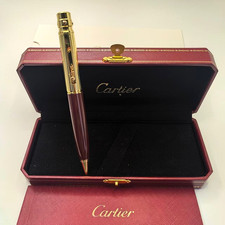 Vintage Cartier Must Red Lacquer Ballpoint Pen Gold Trim New in Box Luxury Gift picture