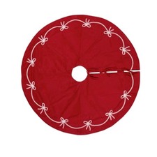 Laura Ashley Christmas Tree Skirt 48in Red Velvet White Bows Holiday Glam NEW picture