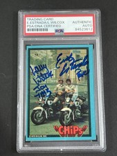 Erik Estrada & Larry Wilcox Signed vintage Chips Trading Card  PSA/DNA Slabbed picture