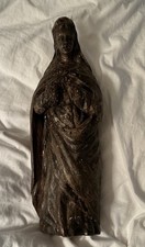 Antique Painted Carved Wood Santos Saint Statue Relic 13” Tall Dark Figure Vtg picture