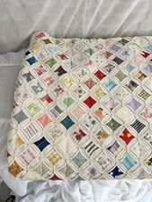 VTG 30’s  Cathedral Window Quilt Hand Folded Feedsack Fabrics 61 X 86 MUSLIN picture