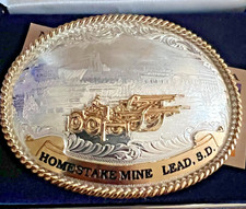 1994 Montana Silversmiths Homestake Mine Safety Award Belt Buckle SD Box picture