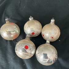Set of 5 Cali Col West Germany Vintage Christmas Ornaments Hand Painted Flower picture
