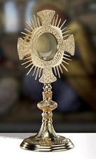 Brass Cross And Rays Monstrance With Luna Religion & Spirituality Collectible picture