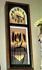 Vintage 1974 Virgil Thrasher Wall Clock Lucid Lines 3D Shadow Box Sunset Wheat picture