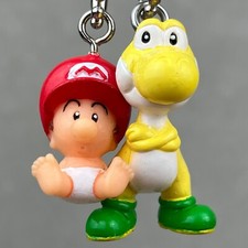 Vintage Bandai Yoshi's Island Baby Mario & Yellow Yoshi Swing Keychain Figure picture