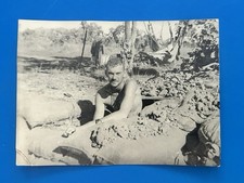 1942 WWII Vintage Photo Soldier in Sandbag Position Camp December 1942 Original picture