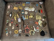 Massive Keychain Lot Antique Vintage Modern Souvenir Novelty Brass  Chains picture