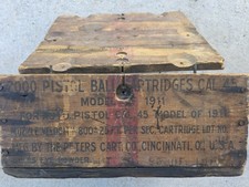 WWI WW1 Painted Cal .45 Caliber 1911 Peters WOOD AMMUNITION AMMO Box Crate Acp picture