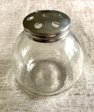 VINTAGE ROUND GLASS SHAKER JAR w METAL SCREW-ON LID picture