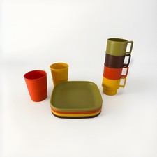 Vintage Tupperware Toys Child Dish Set 10pc Cups Square Plates Mugs 1970s USA picture