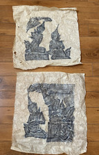 VINTAGE PAIR THAI TEMPLE RUBBING RICE PAPER RAMAKIEN WAT PHO BANGOK MID CENTURY picture