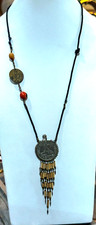 Vintage Peru Peruvian 10 Diez Soles De Oro 1969 Coin Wood Fringe Necklace picture