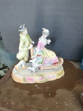 Antique Victorian Bisque Fancy lady man dog  Figures  Figurine German Statue picture