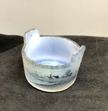 Vintage Opalescent Daum Signed Salt Cellar Hand Painted Glass Dish Sailboats picture
