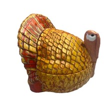 VTG 70s Ceramic Turkey Thanksgiving Candy Dish Cookie Jar Drip Glaze Signed MCM picture
