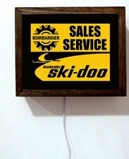 Ski-Doo Bombadier Sales Service Snowmobile Wood Retro Lighted Wall Table Sign picture