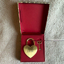 Christian Dior DIOR Heart-Shaped Gold Tone Padlock & Key in Box picture
