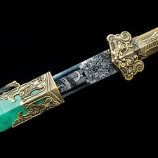 Decorative Reproduction Jian Sword w/ Green Scabbard & Tassels, Metal Hilt picture