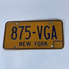 Vintage 1970s-80s New York Gold/Blue License Plate Tag 875-VGA picture