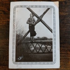 Pretty Young Woman On Bridge / Vintage Snapshot Found Photo picture