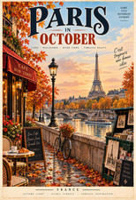 Paris in October France Vintage Autumn Travel Poster Fall Wall Art 13x19 picture