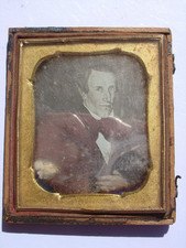 Vtg Antique Daguerreotype Photo Gothic Long Faced Man Sharp Features w Left Hand picture